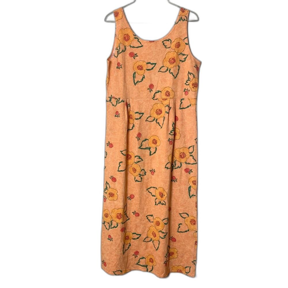 Vintage 90s Styleworks Novelty Fruit Peach‎ Summer Maxi Tank Cotton Dress MEDIUM
